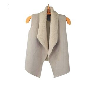 NWT Chelsea & Theodore Medium Faux Suede/Fur Vest Knit Sherpa Waterfall Front